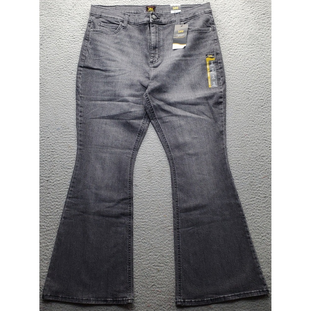 Lee Legendary Jeans Womens 18 Gray‎ Denim Stretch Mid-Rise Dark Wash Flared Leg